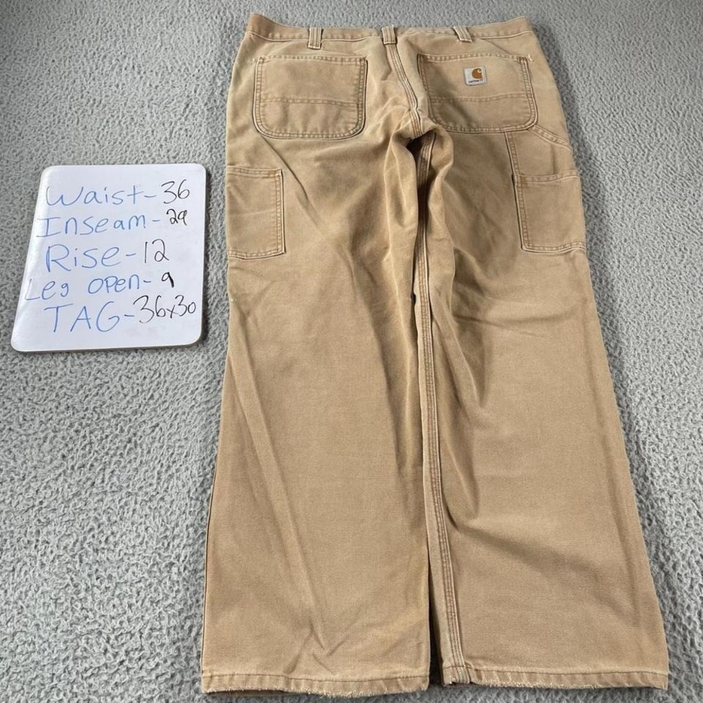 Carhartt Carpenter Canvas Brown Tan jeans pants Size 36x30 Workwear Distressed
